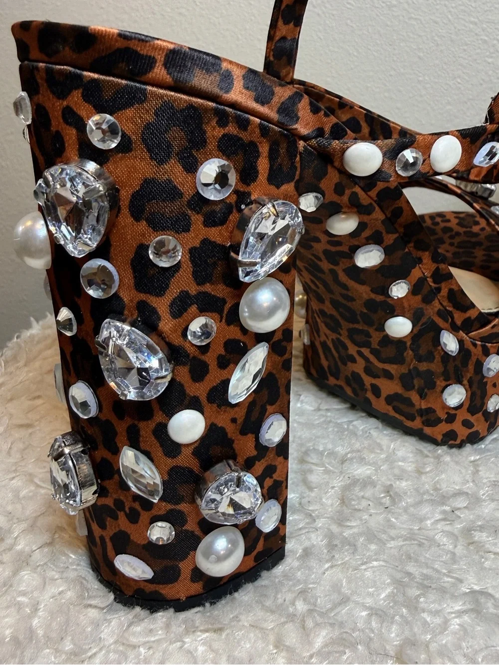 Gianni Bini Leopard Jewel Ornamented Platform Sandals